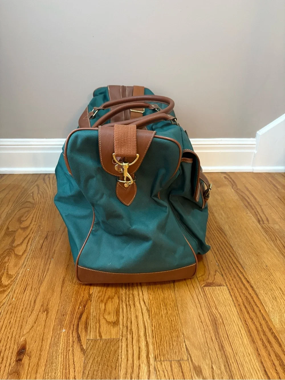Polo by Ralph Lauren Teal Canvas Travel Duffel with Brown Leather Trim